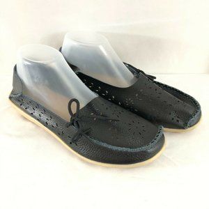 Fantiny Womens Loafers Flats Leather Laser Cut Floral Black Size 41 US 9